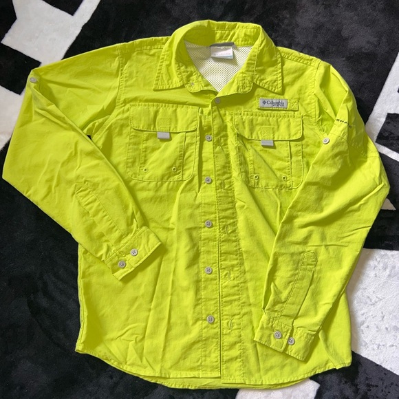 Columbia boys PFG YELLOW/Green Shirt - Picture 1 of 2